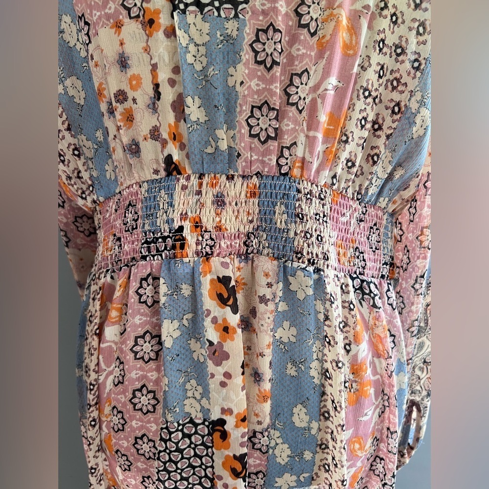 Sheer Patchwork 1/2 Button Up Duster Pink Blue G.I.L.I. Got It Love It Sz M - Picture 4 of 8